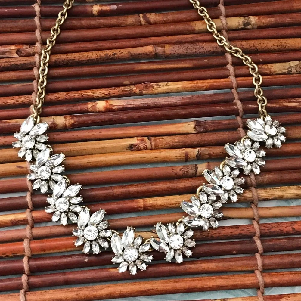 J Crew Glitzy Rhinestone Gold Tone Necklace